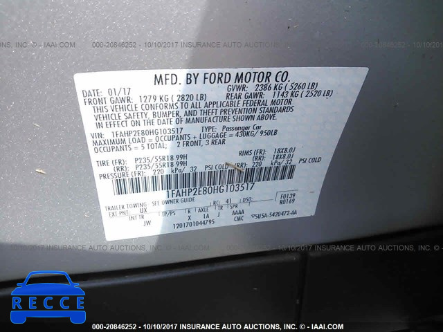 2017 FORD TAURUS 1FAHP2E80HG103517 image 8