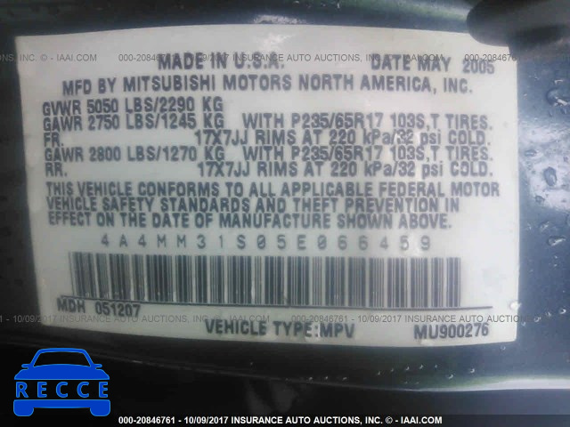 2005 Mitsubishi Endeavor XLS 4A4MM31S05E066459 image 8