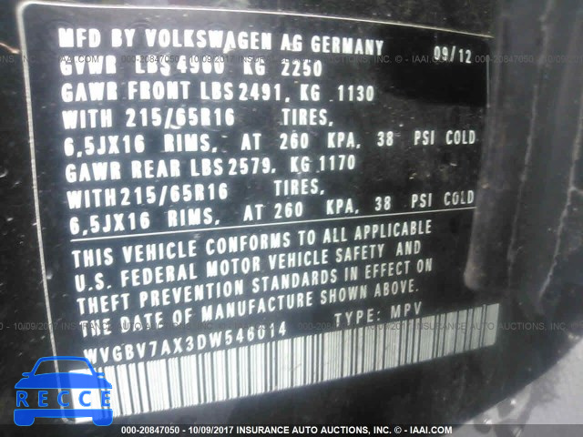 2013 Volkswagen Tiguan S/SE/SEL WVGBV7AX3DW546014 image 8