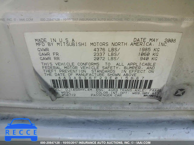 2009 MITSUBISHI GALANT ES 4A3AB36F29E015687 image 8