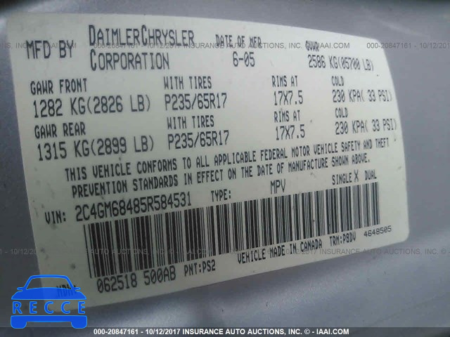 2005 Chrysler Pacifica 2C4GM68485R584531 image 8