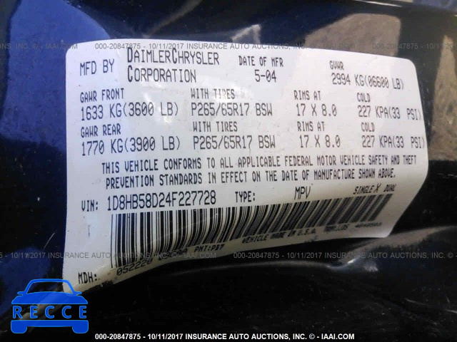 2004 Dodge Durango LIMITED 1D8HB58D24F227728 зображення 8