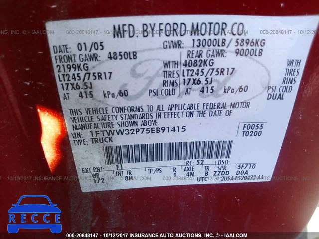 2005 Ford F350 SUPER DUTY 1FTWW32P75EB91415 image 8