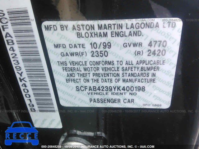 2000 Aston Martin DB7 SCFAB4239YK400198 image 8