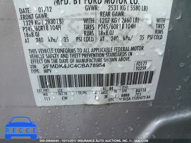 2012 Ford Edge 2FMDK4JC4CBA78954 image 8