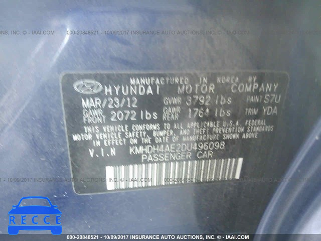 2013 Hyundai Elantra KMHDH4AE2DU496098 зображення 8