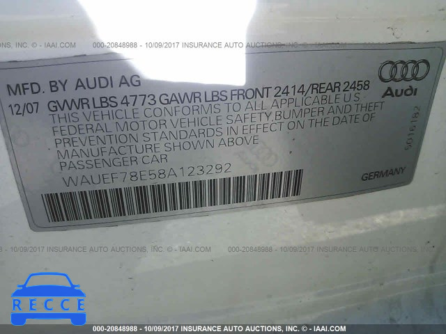 2008 Audi A4 WAUEF78E58A123292 зображення 8