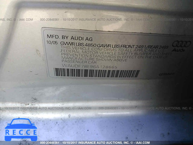 2006 Audi A4 WAUDF78E96A128665 image 8