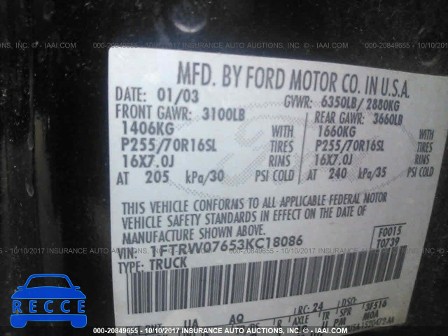 2003 Ford F150 1FTRW07653KC18086 Bild 8