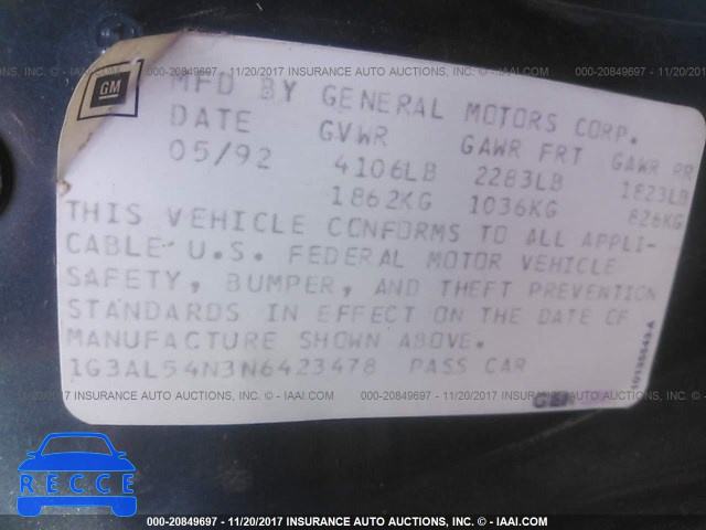 1992 Oldsmobile Cutlass Ciera S 1G3AL54N3N6423478 зображення 8
