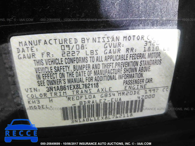 2008 Nissan Sentra 3N1AB61EX8L762118 image 8