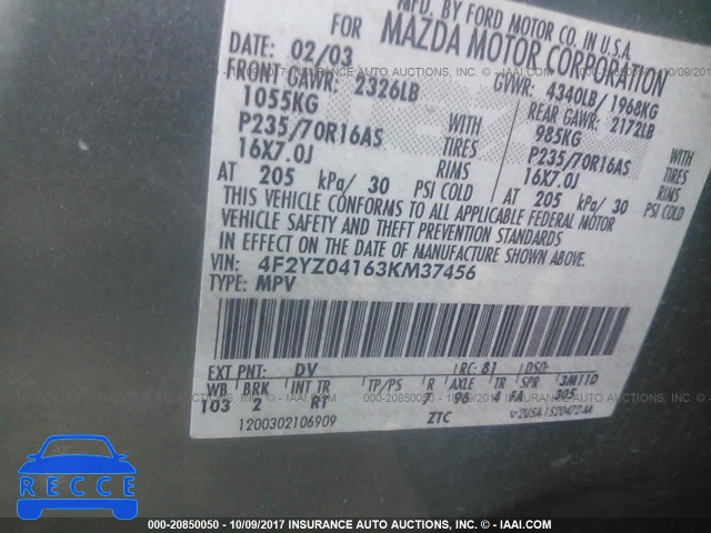 2003 Mazda Tribute LX 4F2YZ04163KM37456 image 8