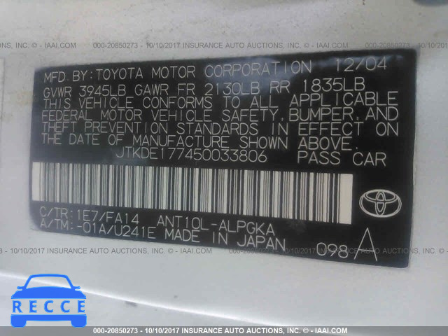 2005 TOYOTA SCION TC JTKDE177450033806 image 8