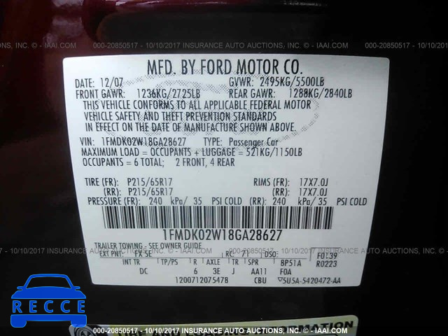 2008 Ford Taurus X SEL 1FMDK02W18GA28627 image 8