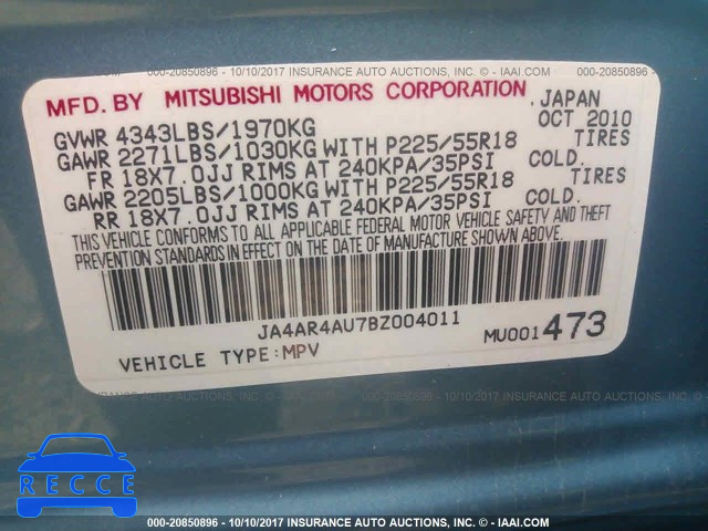 2011 Mitsubishi Outlander Sport JA4AR4AU7BZ004011 image 8