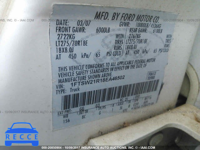 2008 Ford F250 1FTSW21R18EA46502 image 8