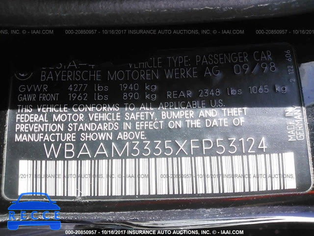 1999 BMW 323 I AUTOMATICATIC WBAAM3335XFP53124 image 8