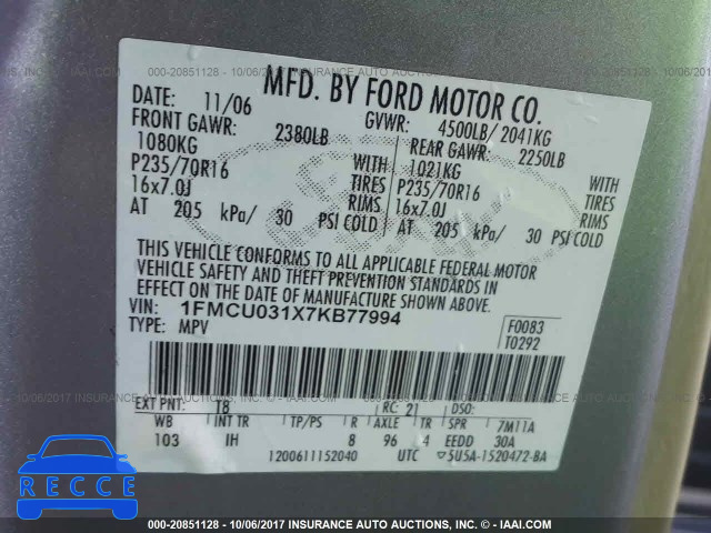 2007 Ford Escape 1FMCU031X7KB77994 image 8