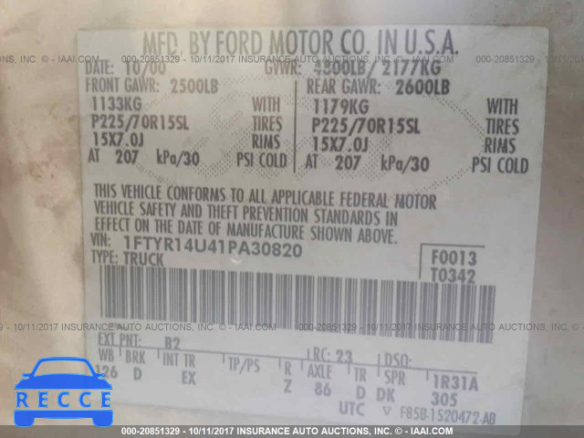 2001 Ford Ranger 1FTYR14U41PA30820 image 8