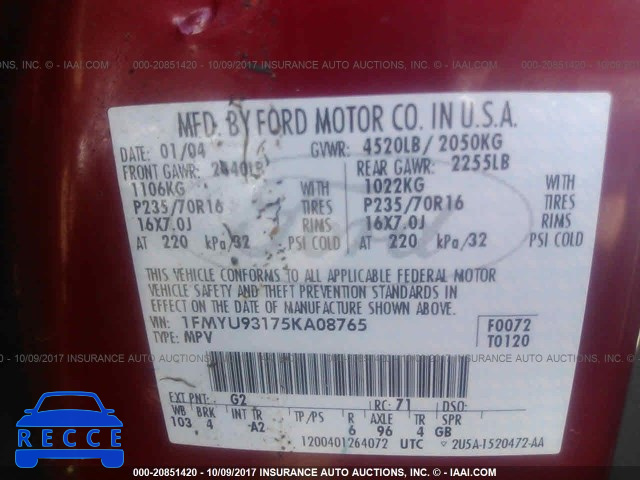 2005 FORD ESCAPE 1FMYU93175KA08765 image 8