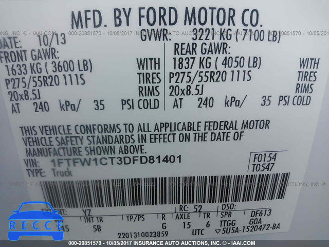 2013 Ford F150 1FTFW1CT3DFD81401 зображення 8