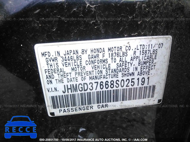 2008 Honda FIT JHMGD37668S025191 image 8