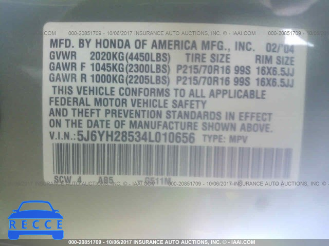 2004 Honda Element 5J6YH28534L010656 зображення 8
