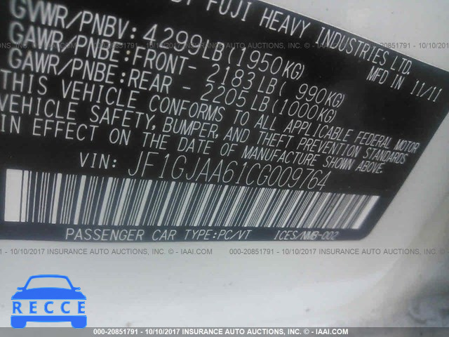 2012 Subaru Impreza JF1GJAA61CG009764 image 8
