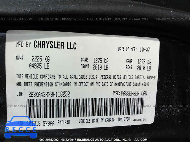 2008 Dodge Charger 2B3KA43R78H116232 зображення 8