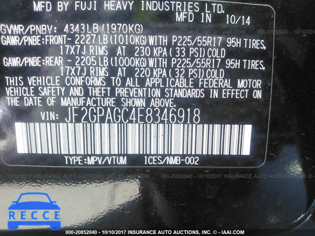 2014 Subaru Xv Crosstrek 2.0 LIMITED JF2GPAGC4E8346918 image 8