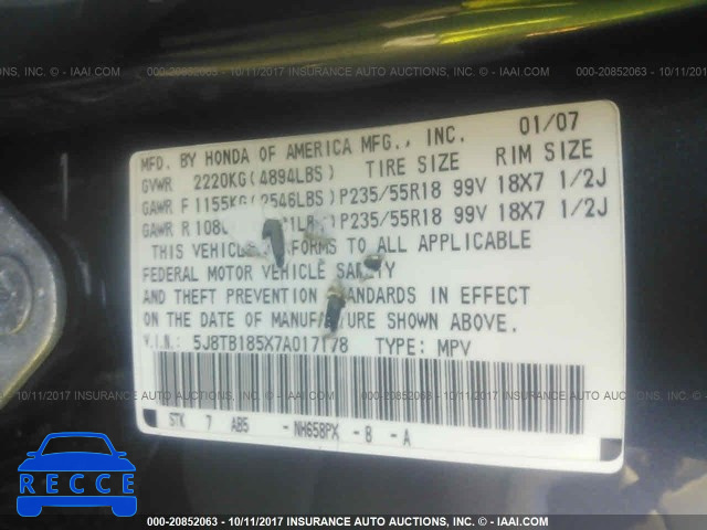 2007 Acura RDX TECHNOLOGY 5J8TB185X7A017178 Bild 8