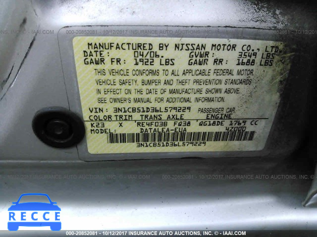 2006 Nissan Sentra 3N1CB51D36L579229 image 8