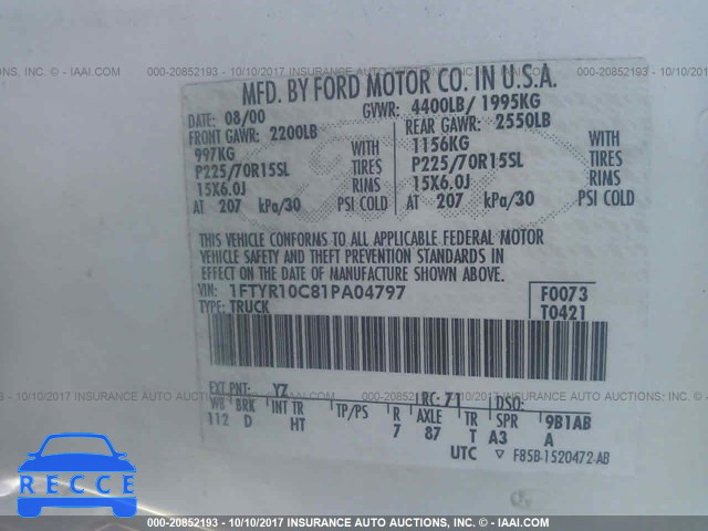 2001 Ford Ranger 1FTYR10C81PA04797 image 8