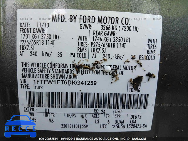 2013 Ford F150 1FTFW1ET6DKG41259 зображення 8