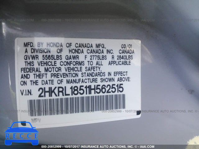 2001 Honda Odyssey LX 2HKRL18511H562515 Bild 8