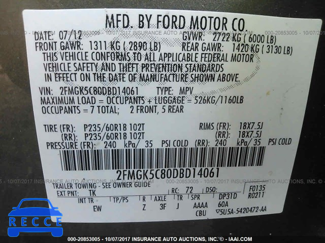 2013 Ford Flex 2FMGK5C80DBD14061 Bild 8