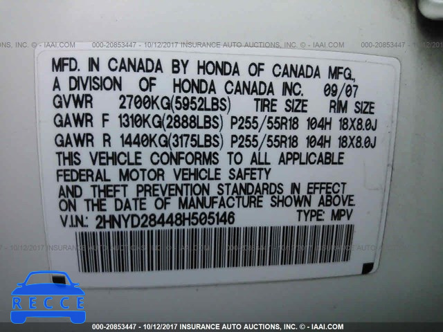 2008 ACURA MDX TECHNOLOGY 2HNYD28448H505146 image 8