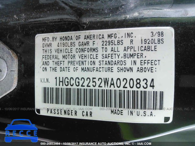 1998 Honda Accord 1HGCG2252WA020834 image 8
