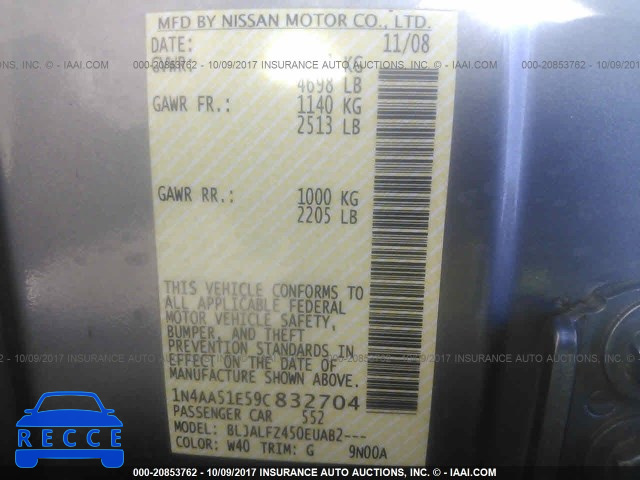 2009 Nissan Maxima S/SV 1N4AA51E59C832704 image 8