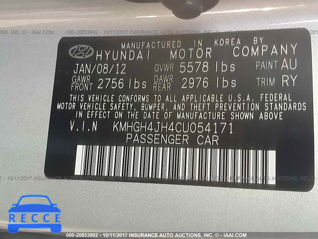 2012 Hyundai Equus KMHGH4JH4CU054171 image 8