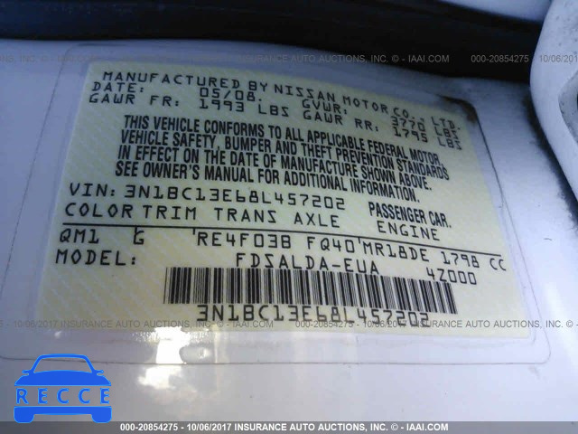 2008 Nissan Versa 3N1BC13E68L457202 image 8