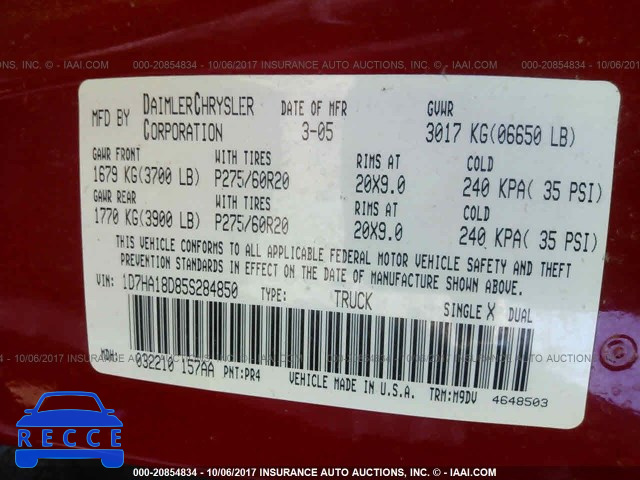 2005 Dodge RAM 1500 1D7HA18D85S284850 image 8