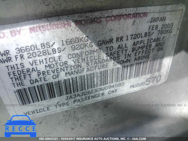 2003 Mitsubishi Lancer ES JA3AJ26EX3U094593 image 8