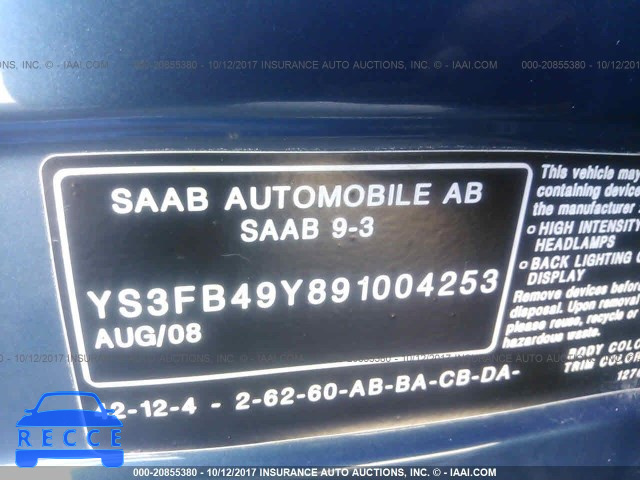 2009 Saab 9-3 YS3FB49Y891004253 зображення 8