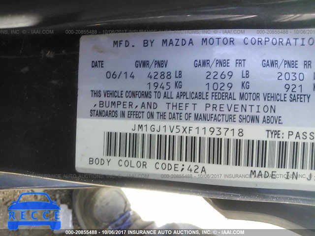 2015 Mazda 6 JM1GJ1V5XF1193718 зображення 8