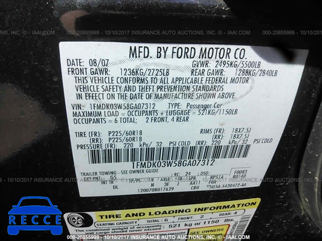 2008 Ford Taurus X 1FMDK03W58GA07312 зображення 8