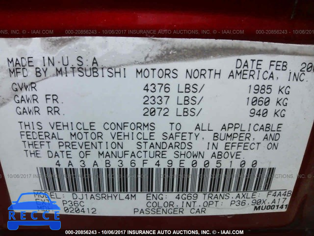 2009 MITSUBISHI GALANT 4A3AB36F49E005100 image 8