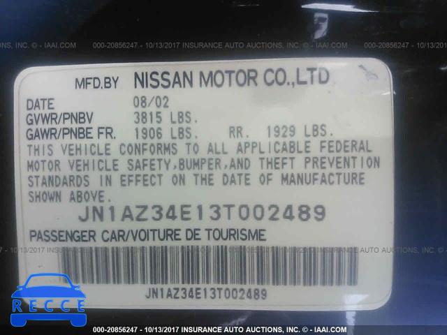 2003 NISSAN 350Z COUPE JN1AZ34E13T002489 зображення 8