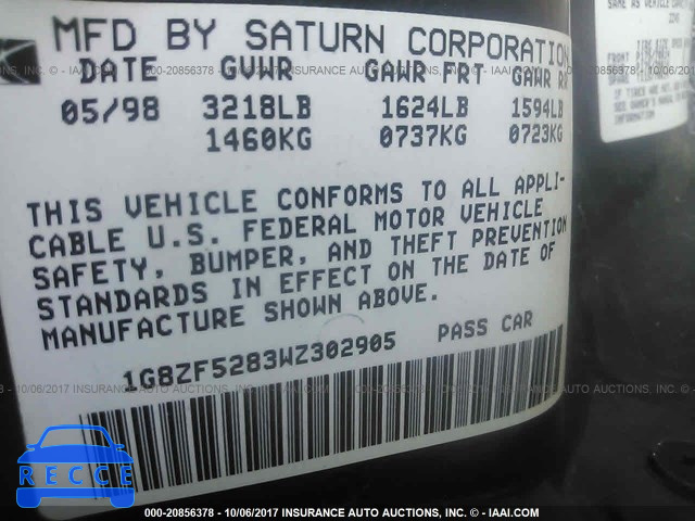 1998 Saturn SL 1G8ZF5283WZ302905 image 8