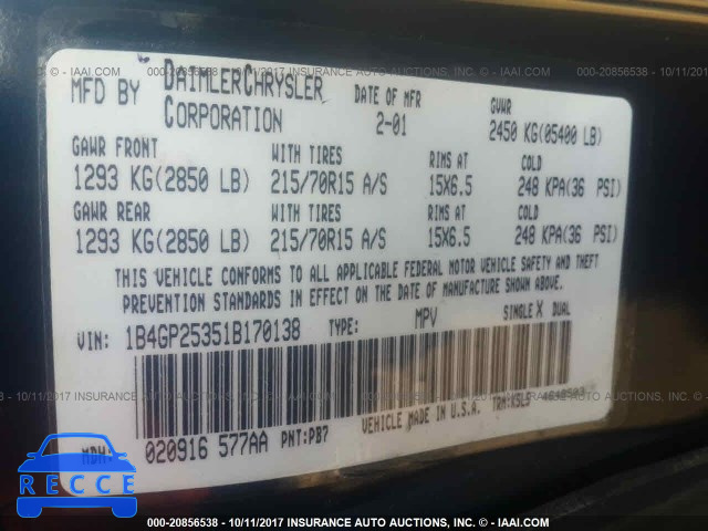 2001 DODGE CARAVAN SE 1B4GP25351B170138 image 8